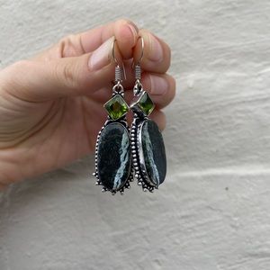Brand New! Peridot & Silver Lined Jasper Sterling Silver Earrings